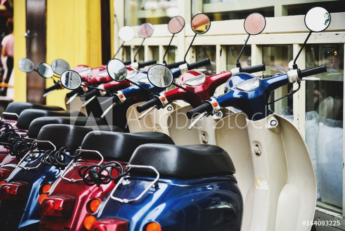 Retro Mopeds in the parking at the street cafe from Wallmural | Wallpassion